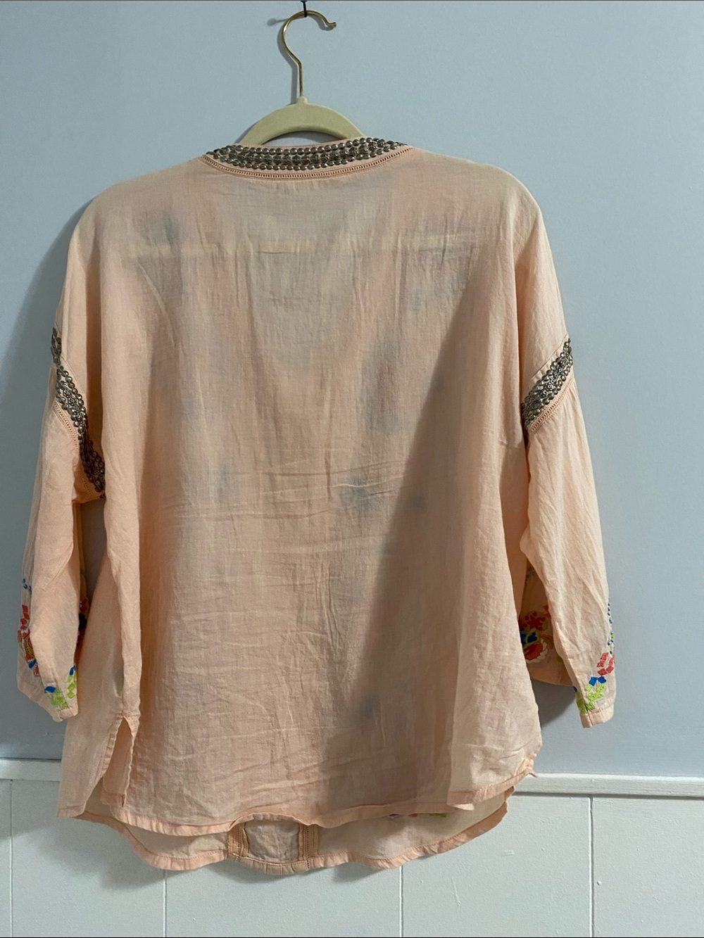 Soft surroundings Artsy embroidered peach tunic Boho women’s size medium - Picture 5 of 6